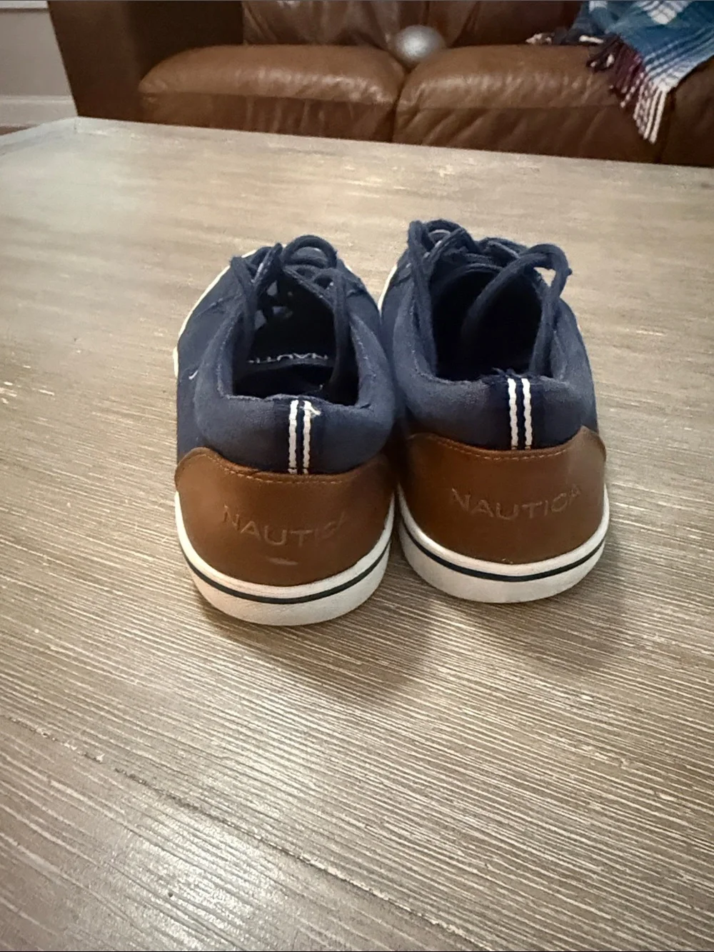 Nautica Navy Canvas Kids Sneakers with Brown Heel Patch